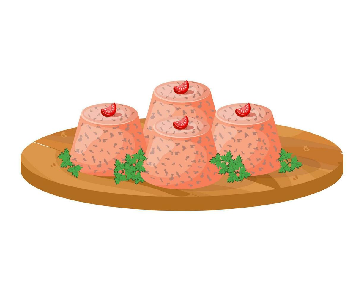 itapoa krab pudding, zeevruchten pudding, Latijns Amerikaans keuken, braziliaans nationaal keuken. voedsel illustratie, vector