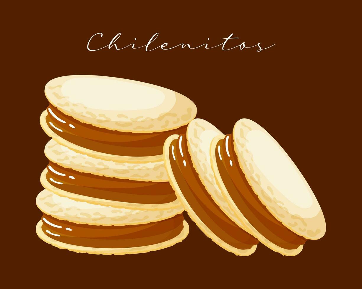 chilenitos koekjes met karamel, nagerecht, Latijns Amerikaans keuken. nationaal keuken van Chili. voedsel illustratie, vector