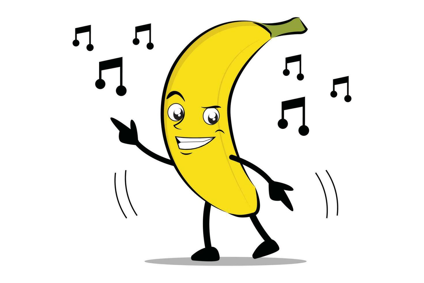 banaan tekenfilm mascotte of karakter dansen naar zijn favoriete muziek- vector