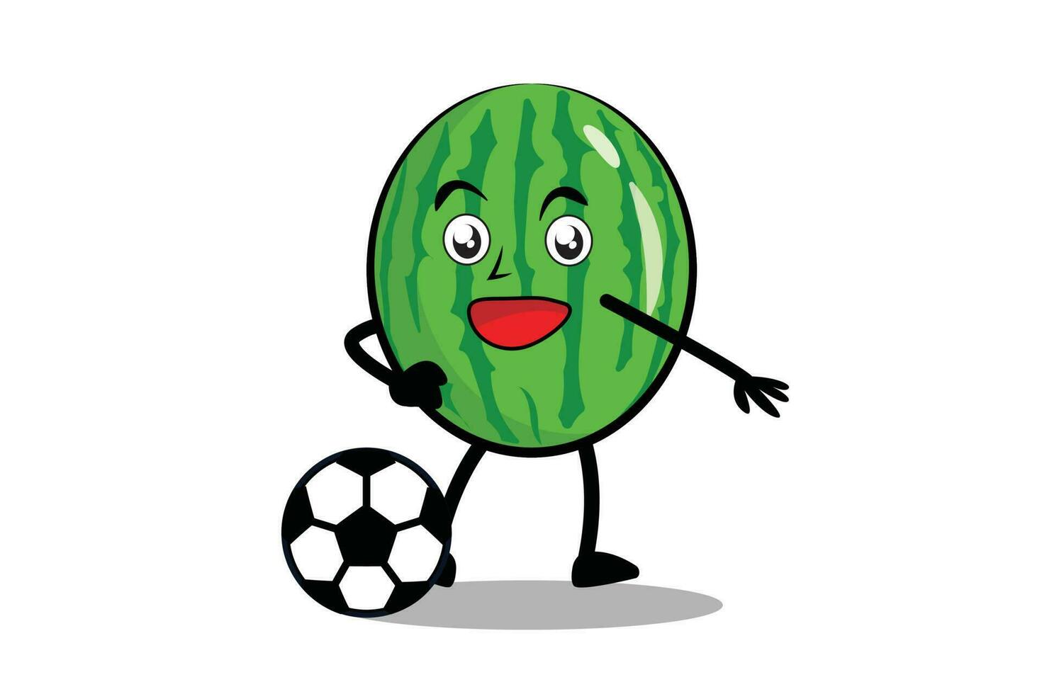 watermeloen tekenfilm mascotte of karakter Toneelstukken voetbal en wordt de mascotte voor zijn voetbal team vector