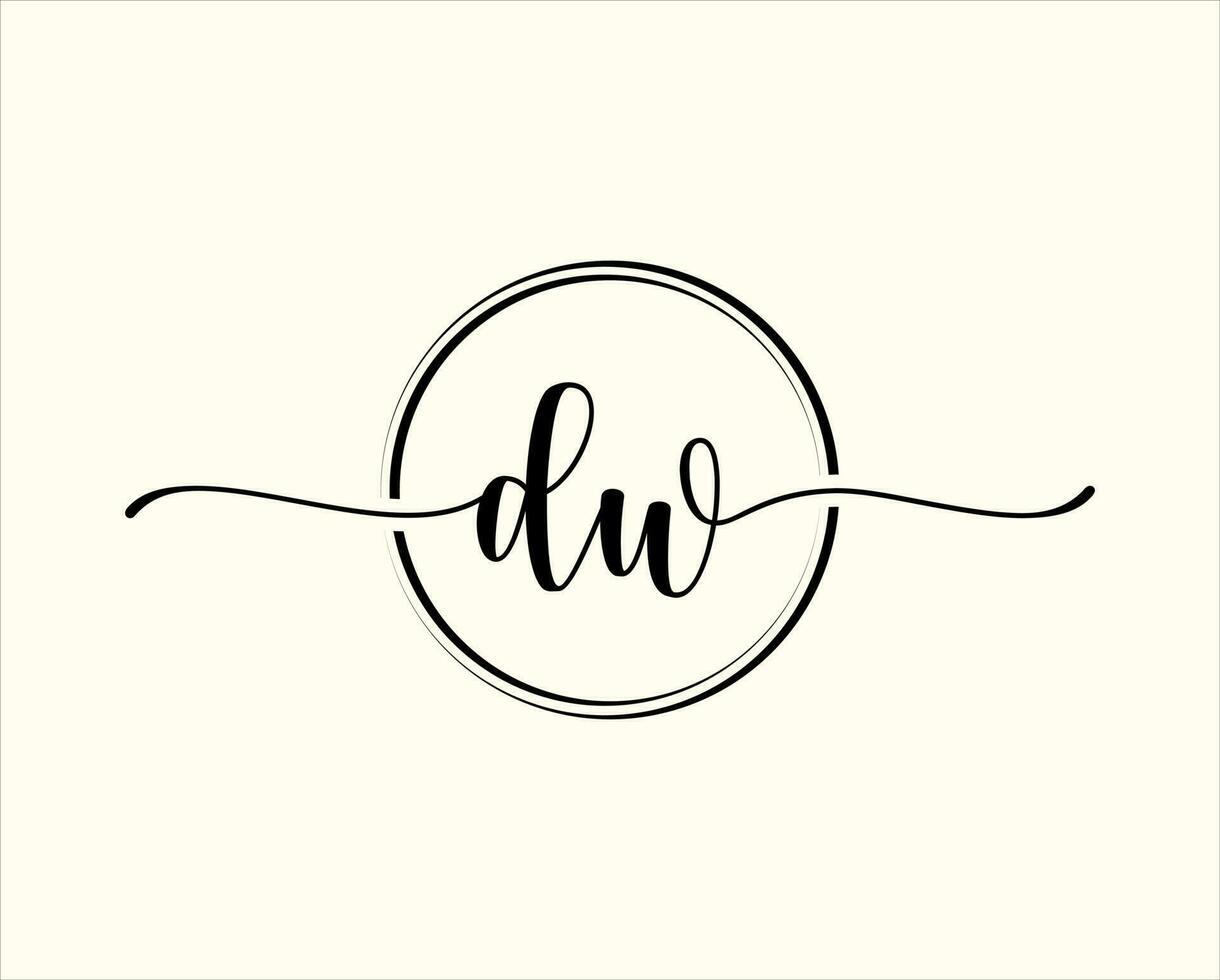 eerste handschrift dw cirkel logo illustratie. dw brief logo ontwerp met zwart cirkel. eerste dw schoonheid monogram en elegant logo ontwerp vector