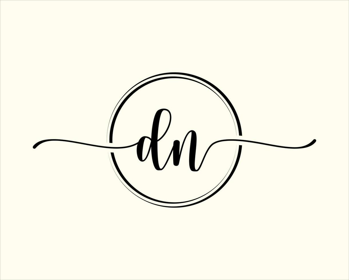 eerste handschrift dn cirkel logo illustratie. dn brief logo ontwerp met zwart cirkel. eerste dn schoonheid monogram en elegant logo ontwerp vector