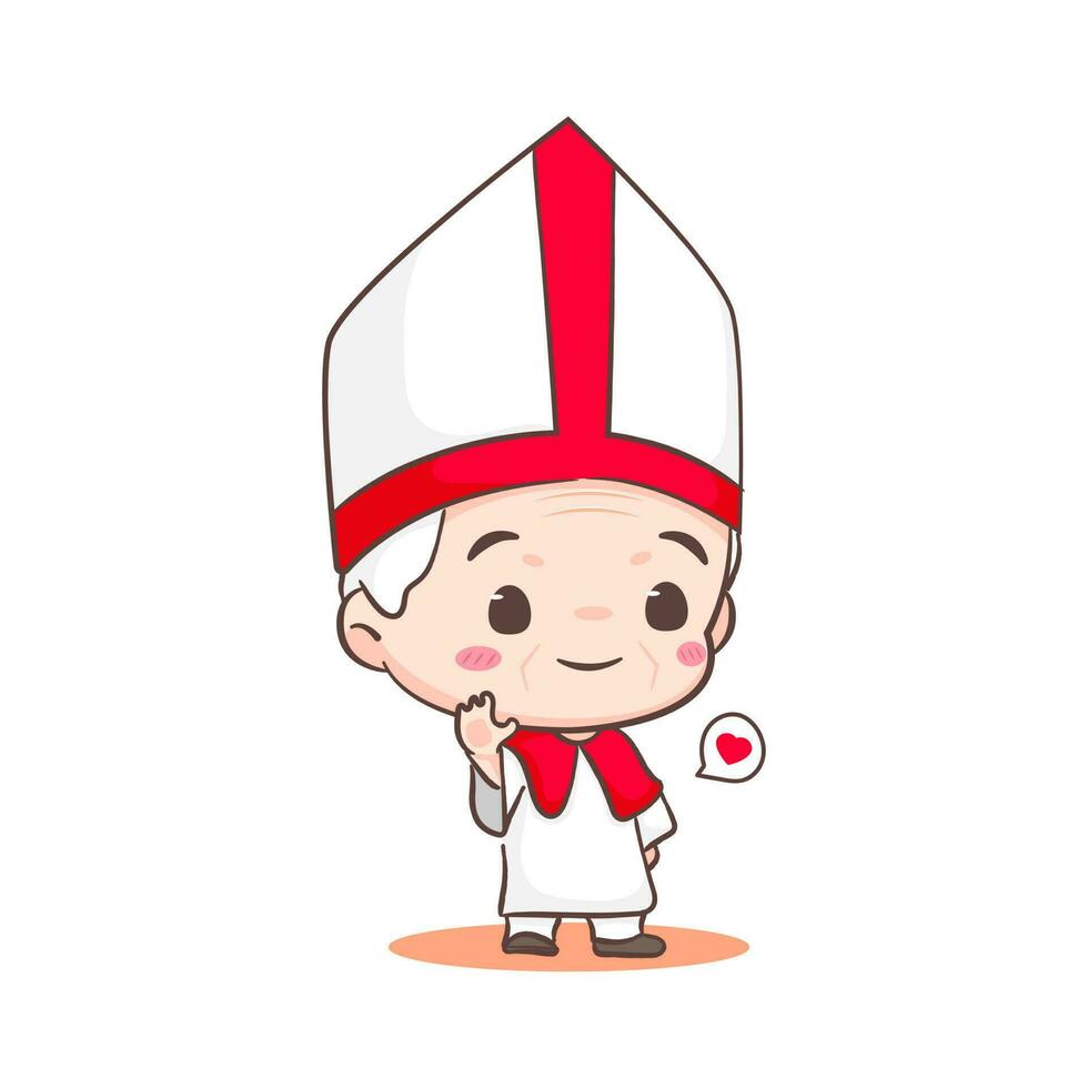 schattig paus tekenfilm karakter. gelukkig glimlachen Katholiek priester mascotte karakter. christen religie concept ontwerp. geïsoleerd wit achtergrond. vector kunst illustratie.