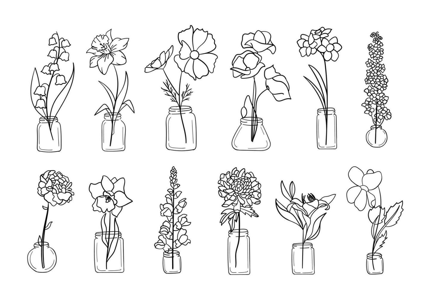 realistisch bloem pot lijn kunst set. perfect voor illustraties. vector