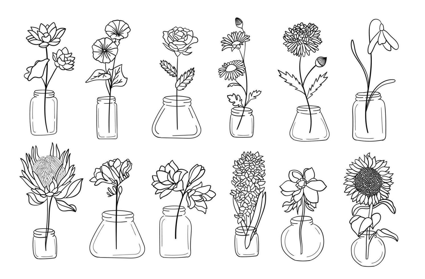 realistisch bloem pot lijn kunst set. perfect voor illustraties. vector