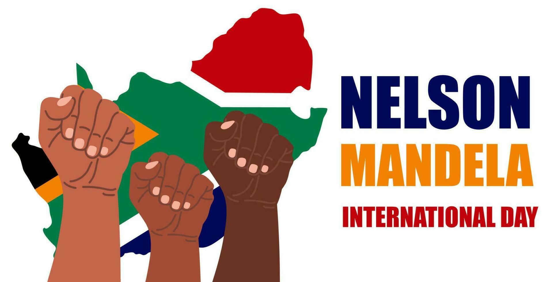 Internationale Nelson mandela dag vector illustratie met zuiden Afrika vlag en handen tonen kracht, eenheid, en stroom. perfect voor poster of banier