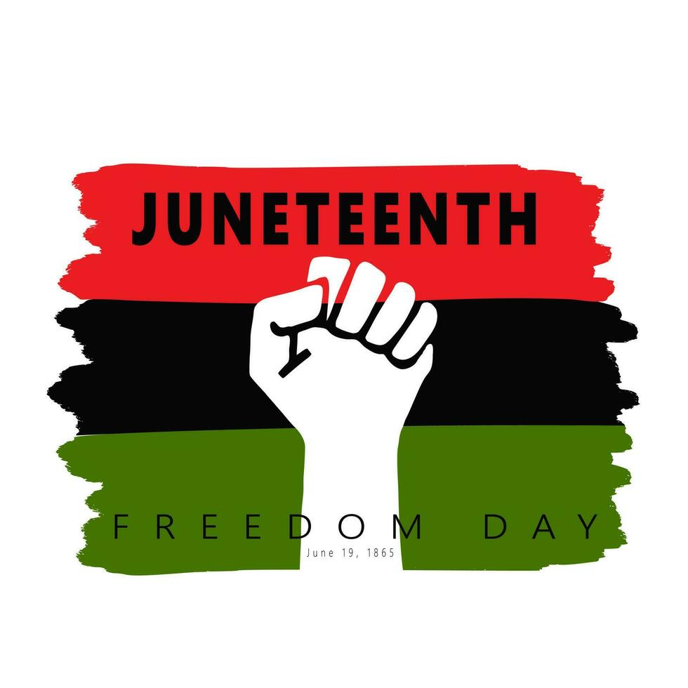 juneteenth vrijheid dag. getextureerde gebalde vuist, verheven hand- Aan rood, zwart, groen vlag. symbool van nationaal Afrikaanse Amerikaans onafhankelijkheid dag. geschiedenis en erfenis. vector illustratie