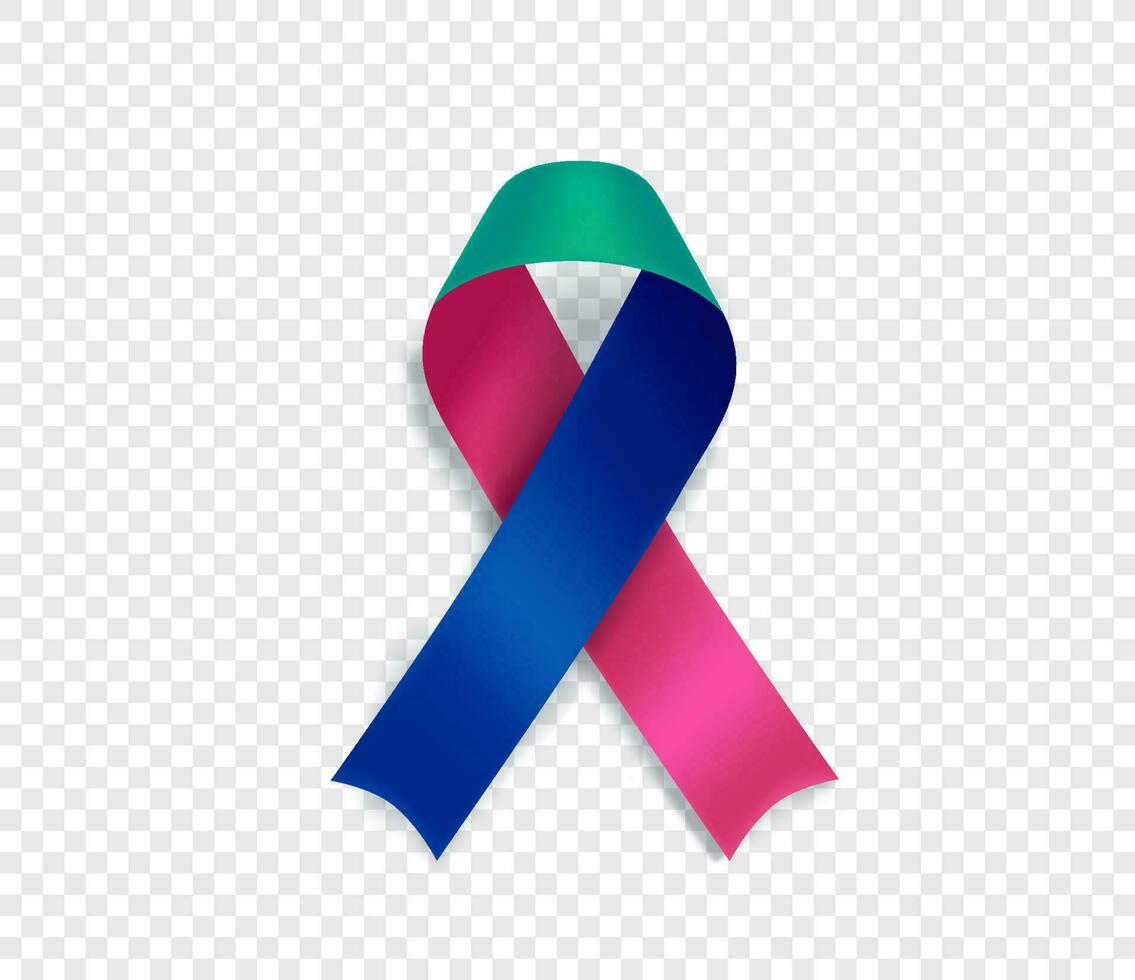 schildklier kanker bewustzijn symbool. blauwgroen, roze en blauw lint geïsoleerd Aan transparant achtergrond vector