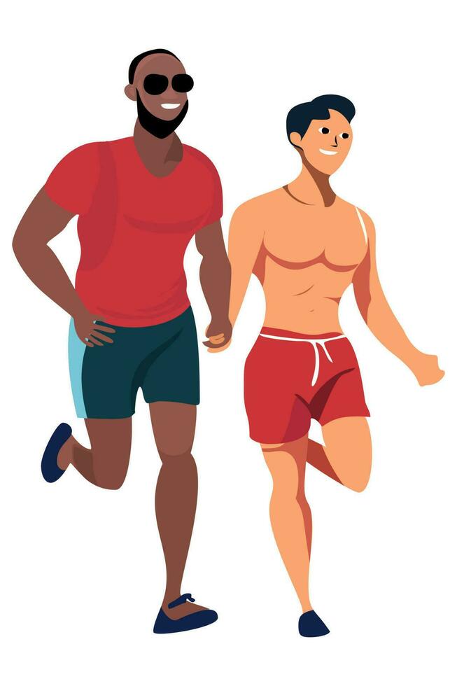 homo homoseksueel rennen Aan de strand kleurrijk vlak vector illustratie geïsoleerd Aan wit achtergrond