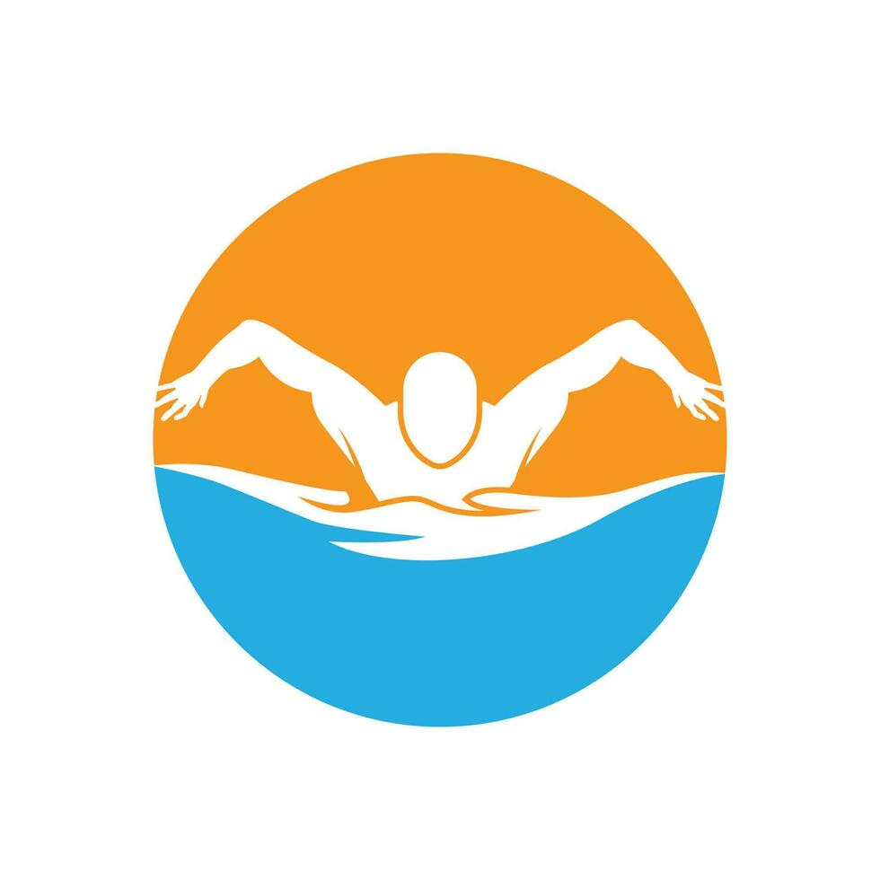 gemakkelijk zwemmen zwembad silhouet, zwemmer atleet Aan zee oceaan water Golf logo ontwerp vector