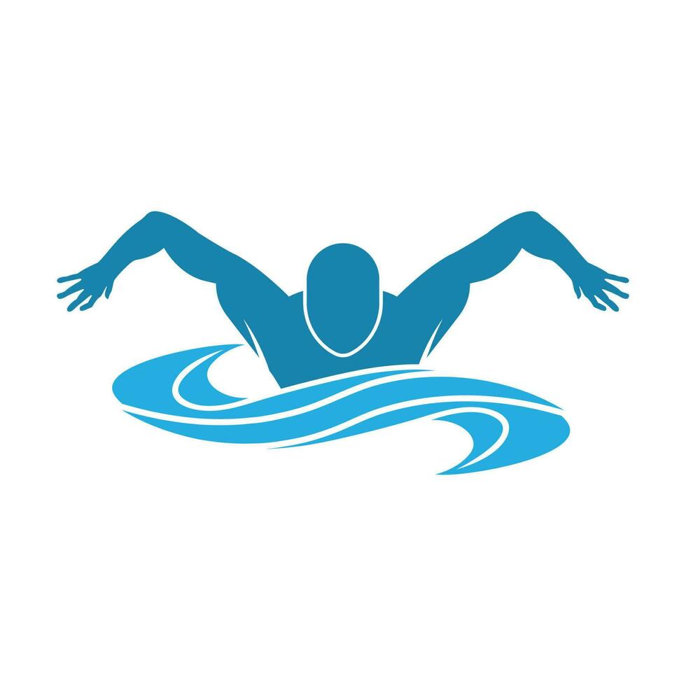 gemakkelijk zwemmen zwembad silhouet, zwemmer atleet Aan zee oceaan water Golf logo ontwerp vector