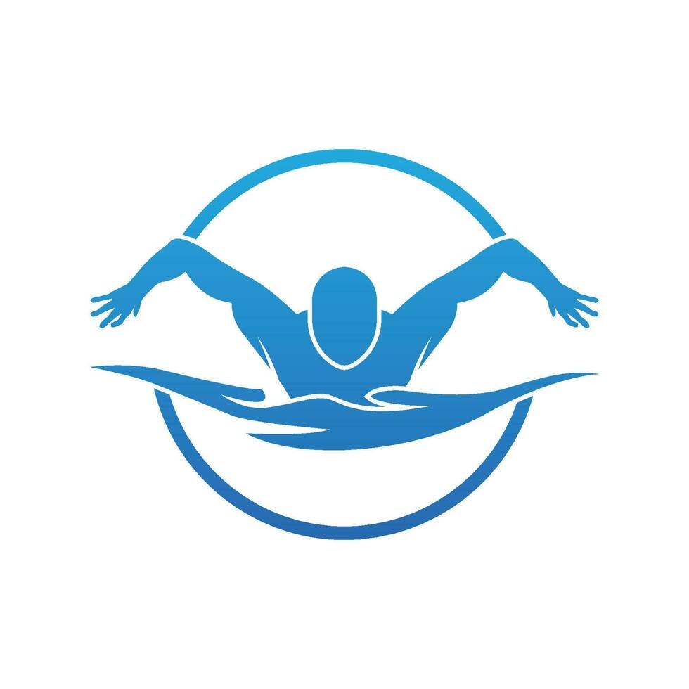 gemakkelijk zwemmen zwembad silhouet, zwemmer atleet Aan zee oceaan water Golf logo ontwerp vector