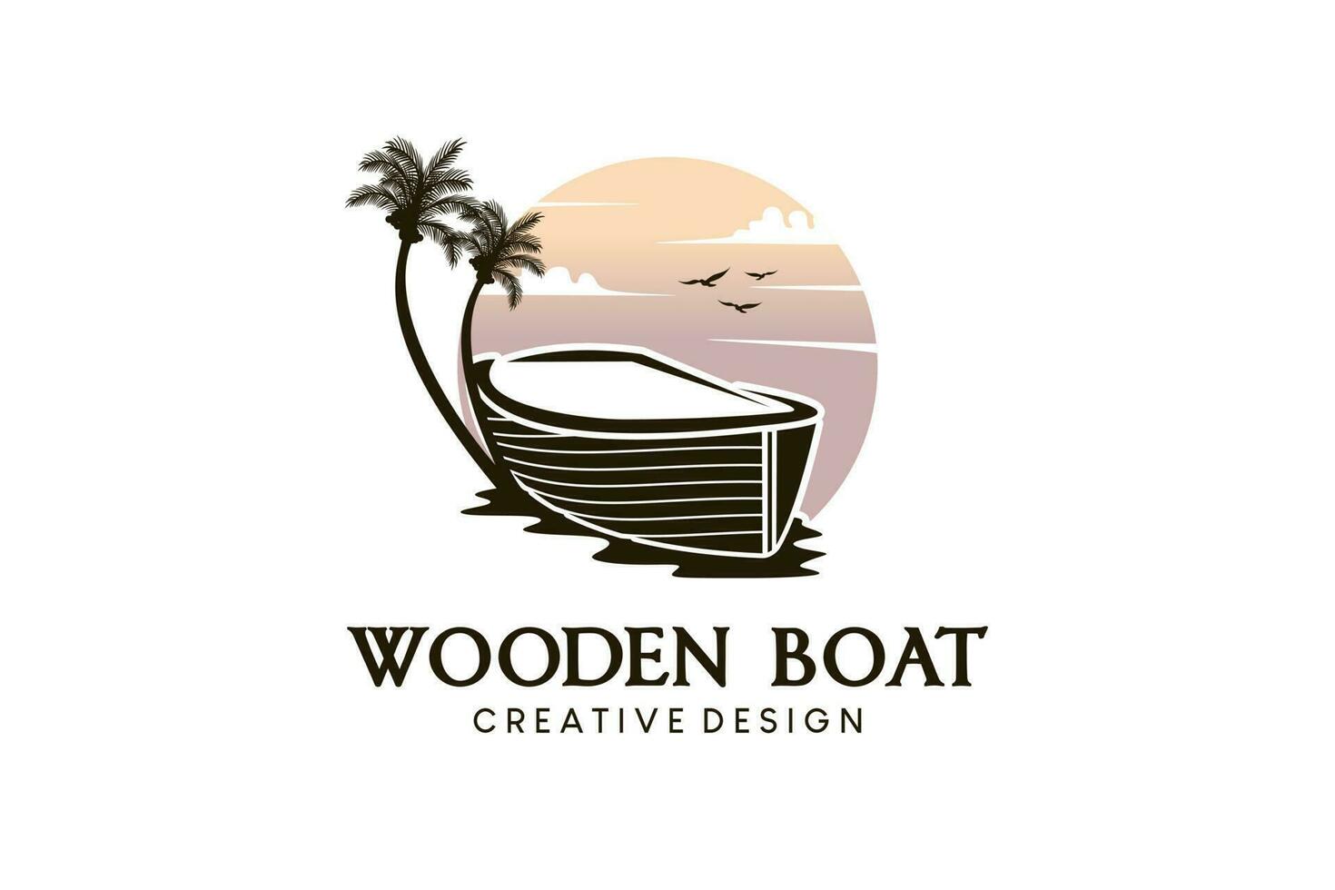 creatief wijnoogst houten boot logo ontwerp vector