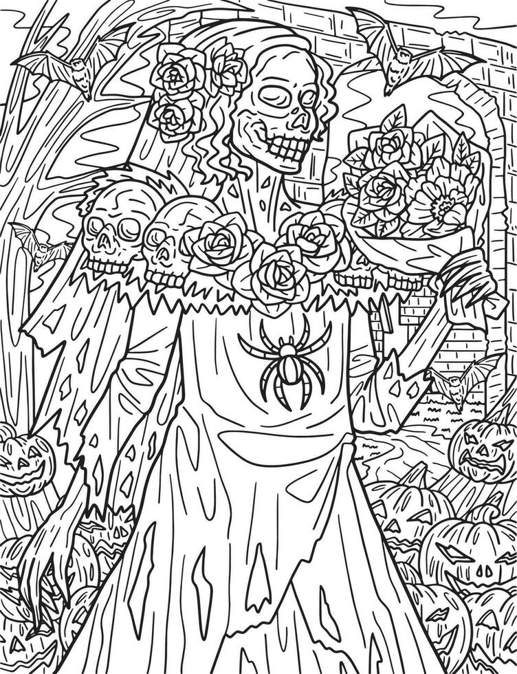 halloween bruiloft japon kleur bladzijde voor volwassenen vector