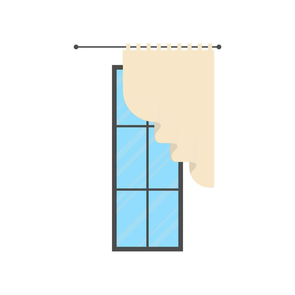 panoramisch venster met gordijn. geïsoleerd. vlak stijl. vector