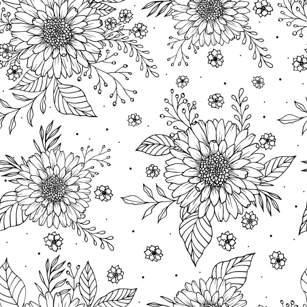 naadloze schattige bloemen en bladeren. bloemen en bladeren retro gravure. bloemen wenskaart achtergrond. vector