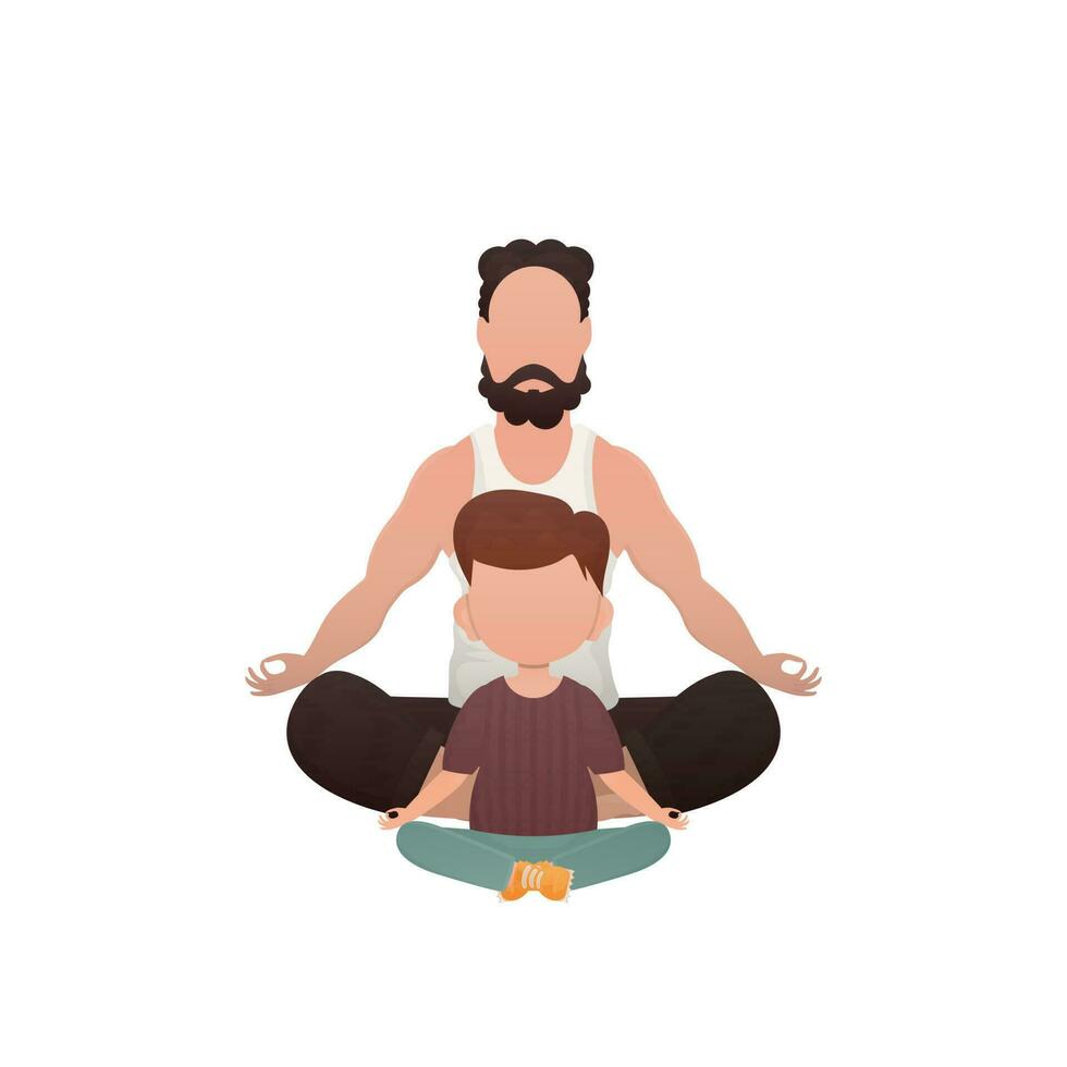 een Mens met een schattig baby is zittend en aan het doen yoga. geïsoleerd. tekenfilm stijl. vector