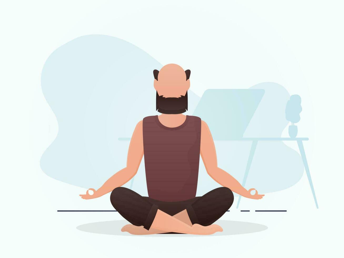 een Mens zit in een kamer aan het doen meditatie. yoga. tekenfilm stijl. vector