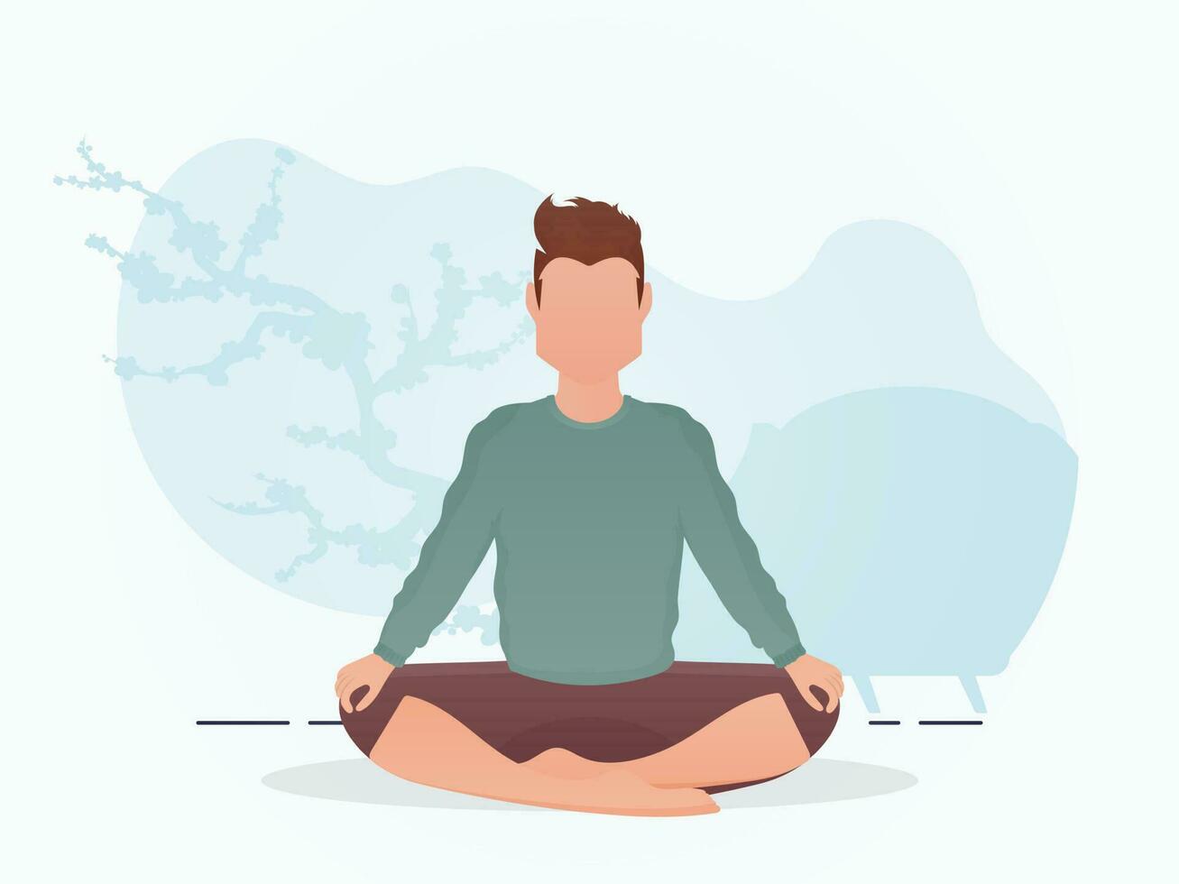 een Mens is zittend en aan het doen yoga. meditatie. tekenfilm stijl. vector