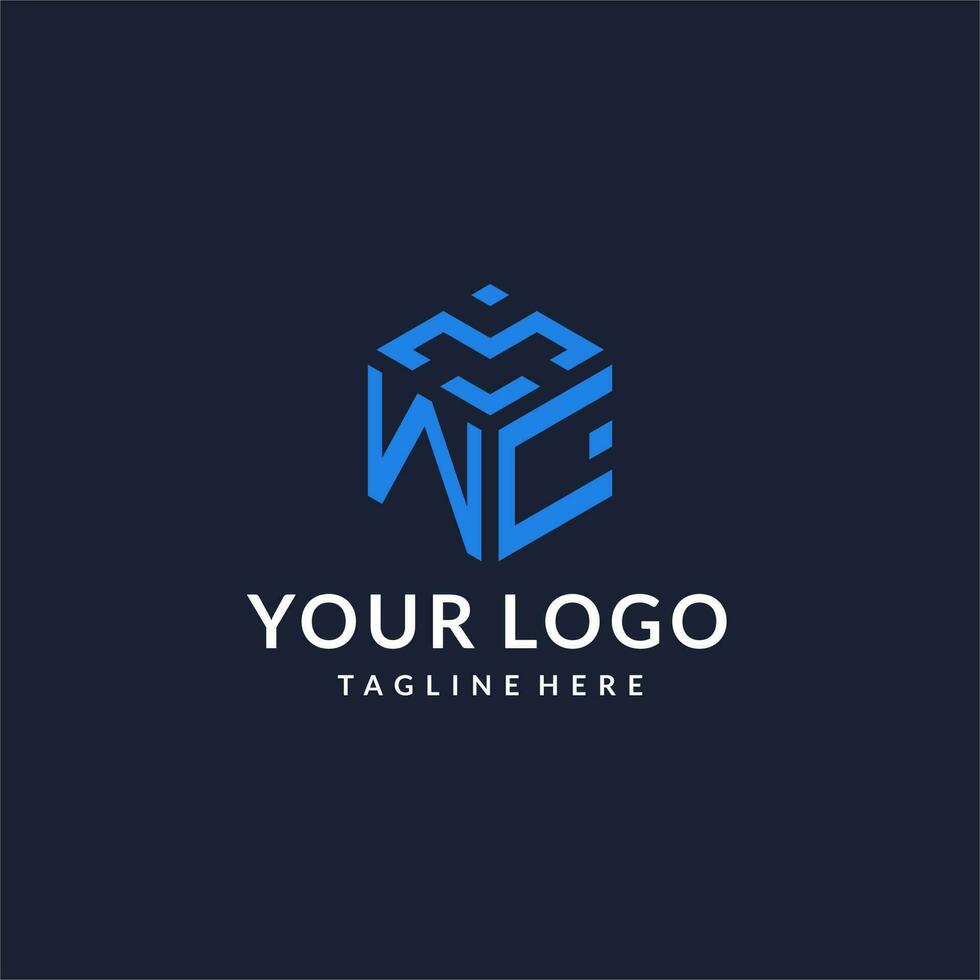 wc logo zeshoek ontwerpen, het beste monogram eerste logo met zeshoekig vorm ontwerp ideeën vector