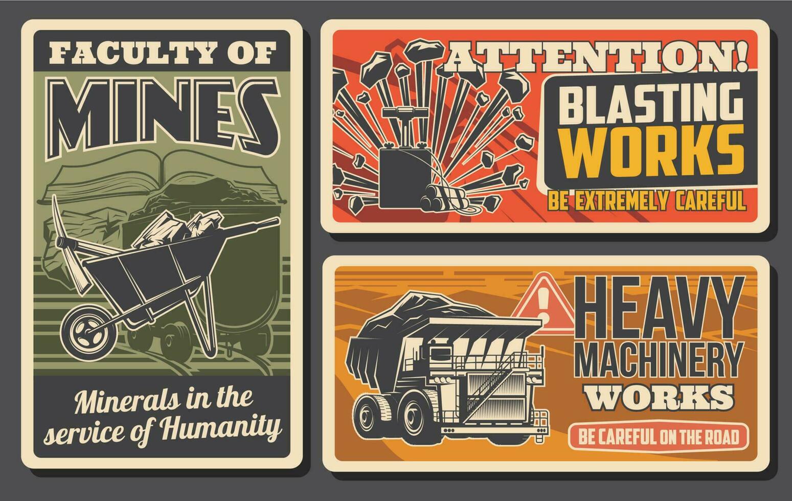 mineralen mijnbouw industrie retro vector banners