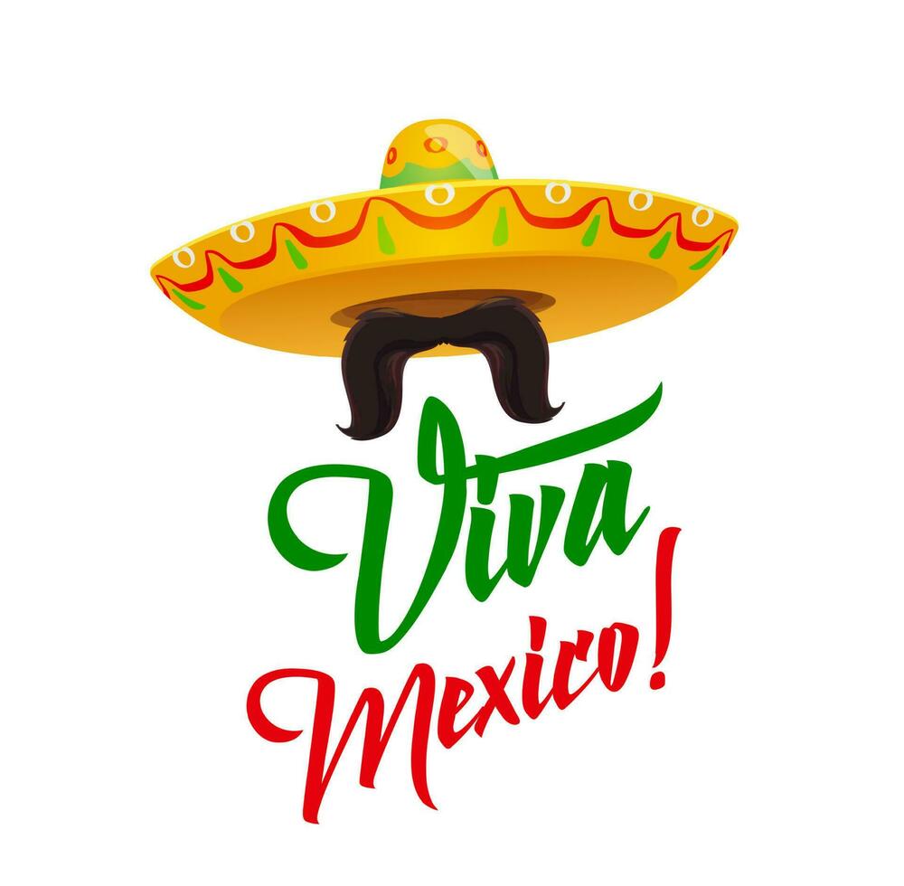 viva Mexico, sombrero met snorren, vector