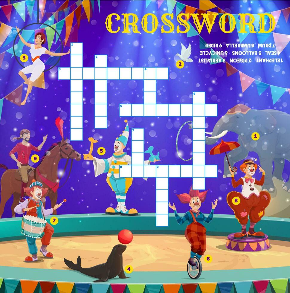 shapito circus stadium artiesten kruiswoordraadsel puzzel vector