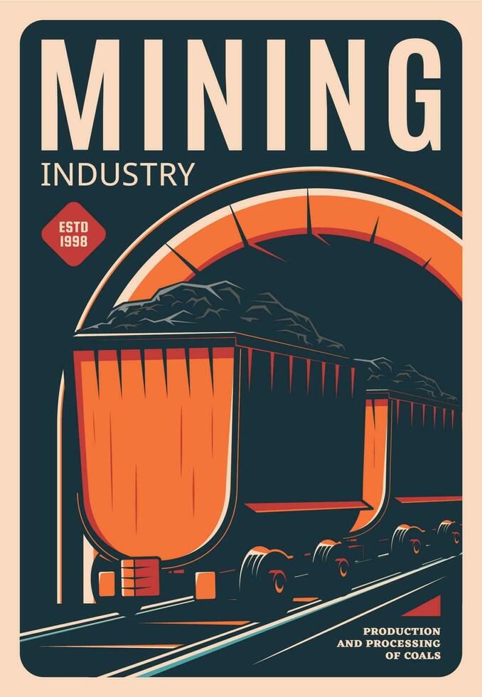 mijnbouw industrie retro poster, verwerken van kolen vector