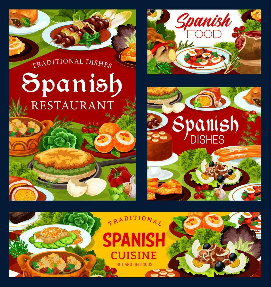 Spaans keuken voedsel, restaurant gerechten vector