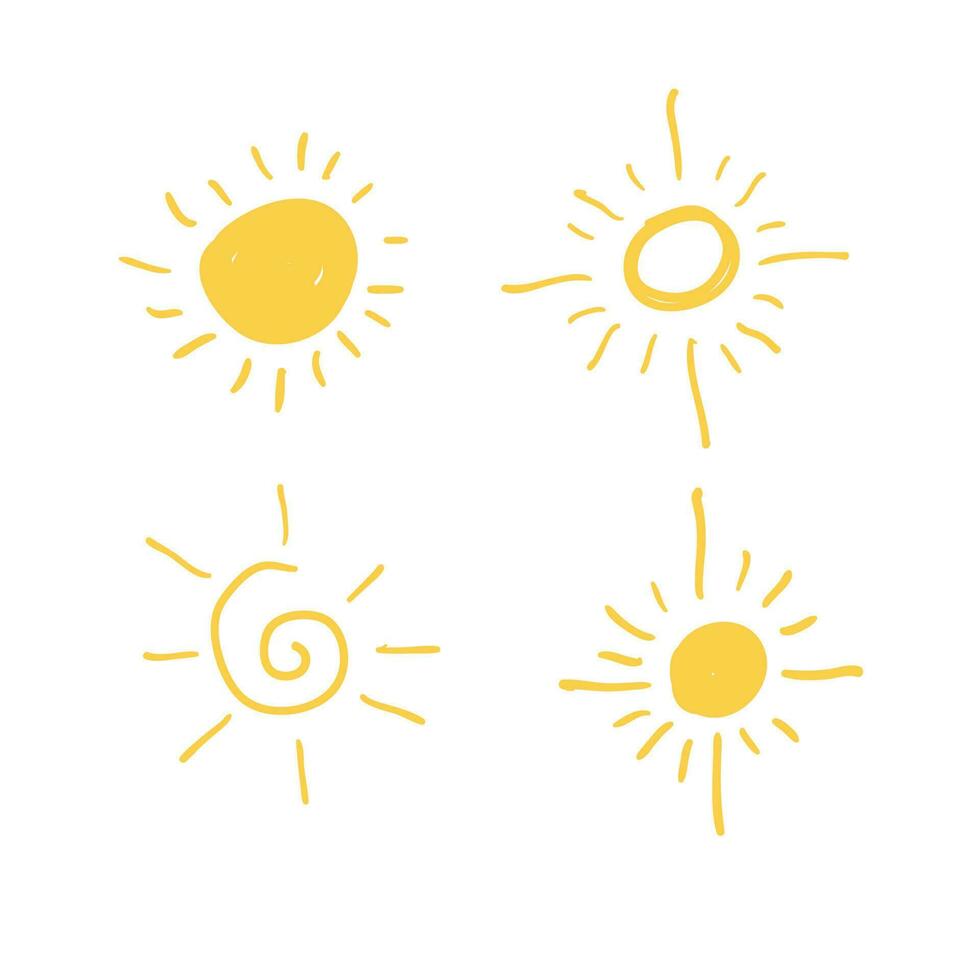 geel tekening zon geïsoleerd Aan wit achtergrond vector