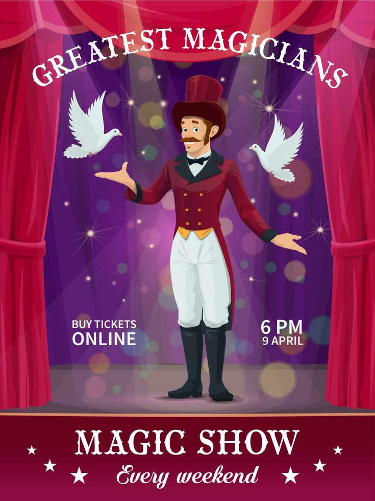 circus of carnaval goochelaar poster van magie tonen vector