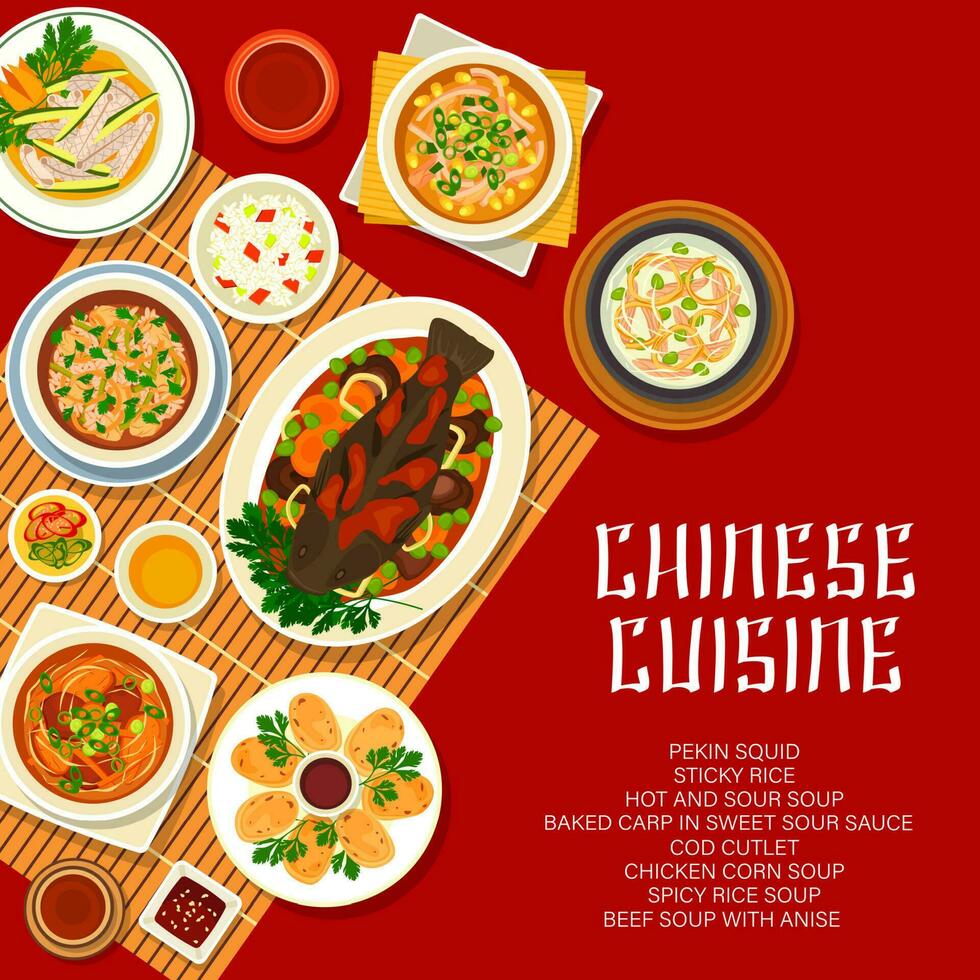 Chinese voedsel, Aziatisch keuken restaurant menu Hoes vector