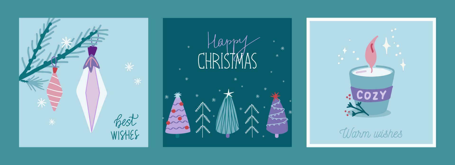 modieus reeks van Kerstmis en nieuw jaar kaarten met hand- getrokken illustraties van Kerstmis symbolen vector
