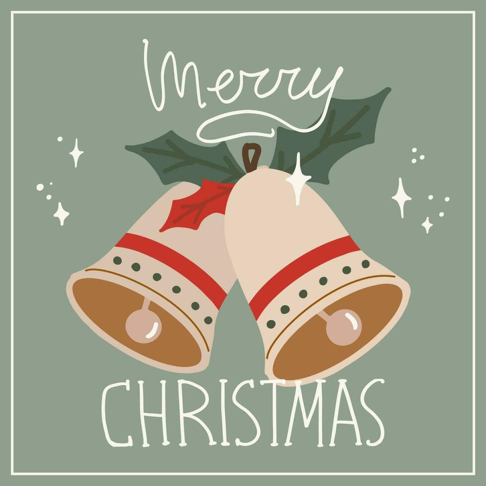 Kerstmis en nieuw jaar kaart met Kerstmis bellen. illustratie met vrolijk Kerstmis belettering vector