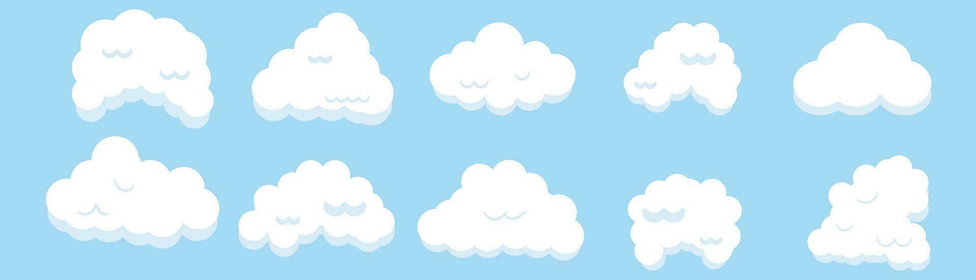 reeks van wolken Aan blauw lucht achtergrond vlak ontwerp vector