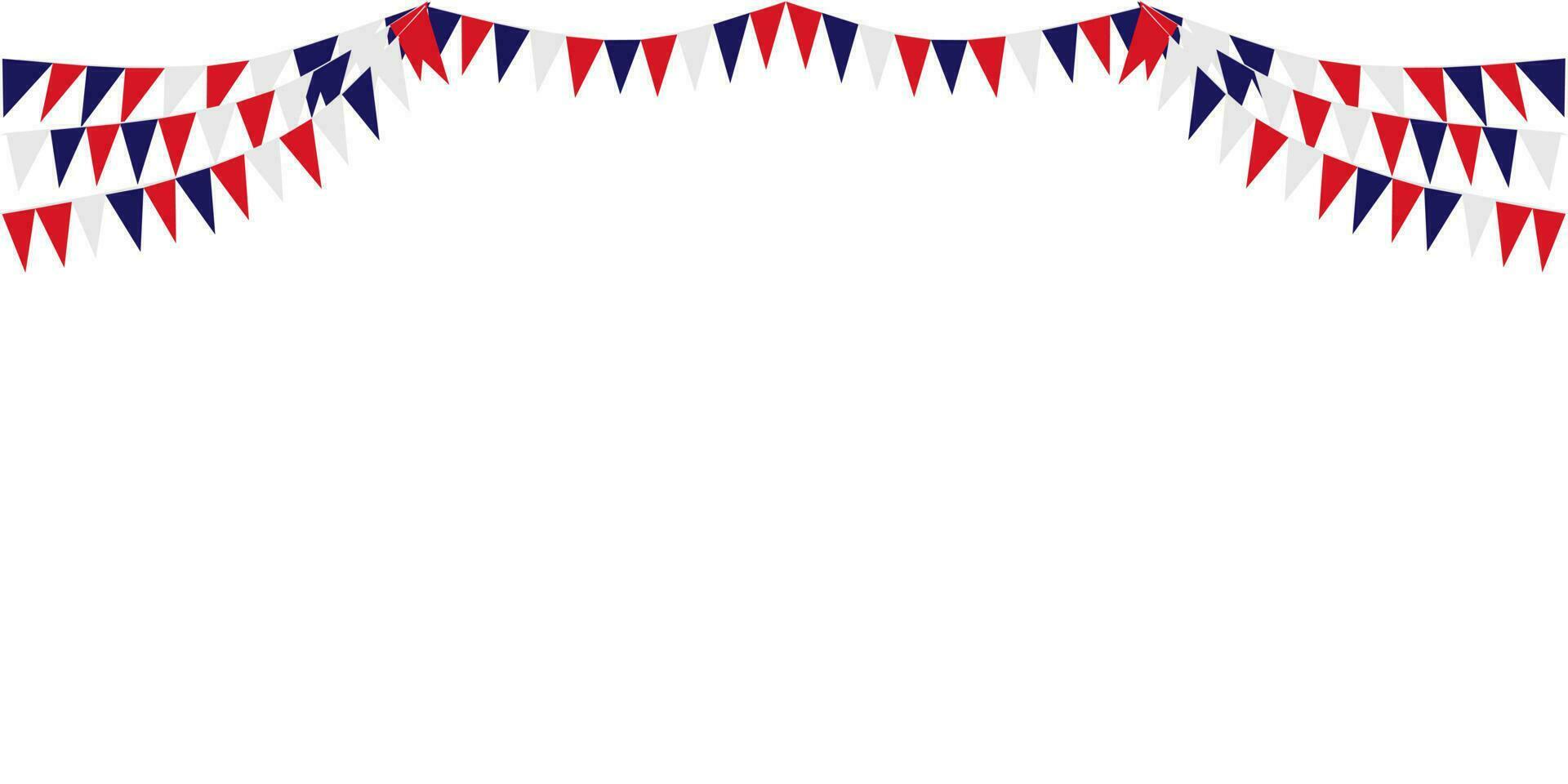 vlaggedoek hangende rood wit blauw vlaggen driehoeken slinger banier achtergrond. Verenigde staat van Amerika, Frankrijk, Thailand, nieuw Zeeland, nederland, brits, Super goed Brittannië, Verenigde Staten van Amerika vector