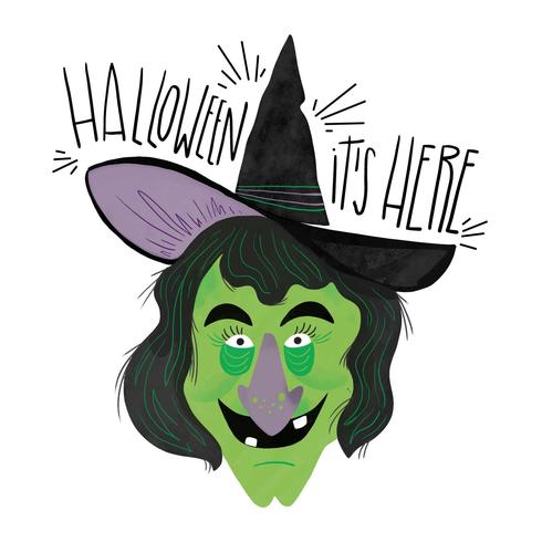 spooky heks karakter lachend met letters vector