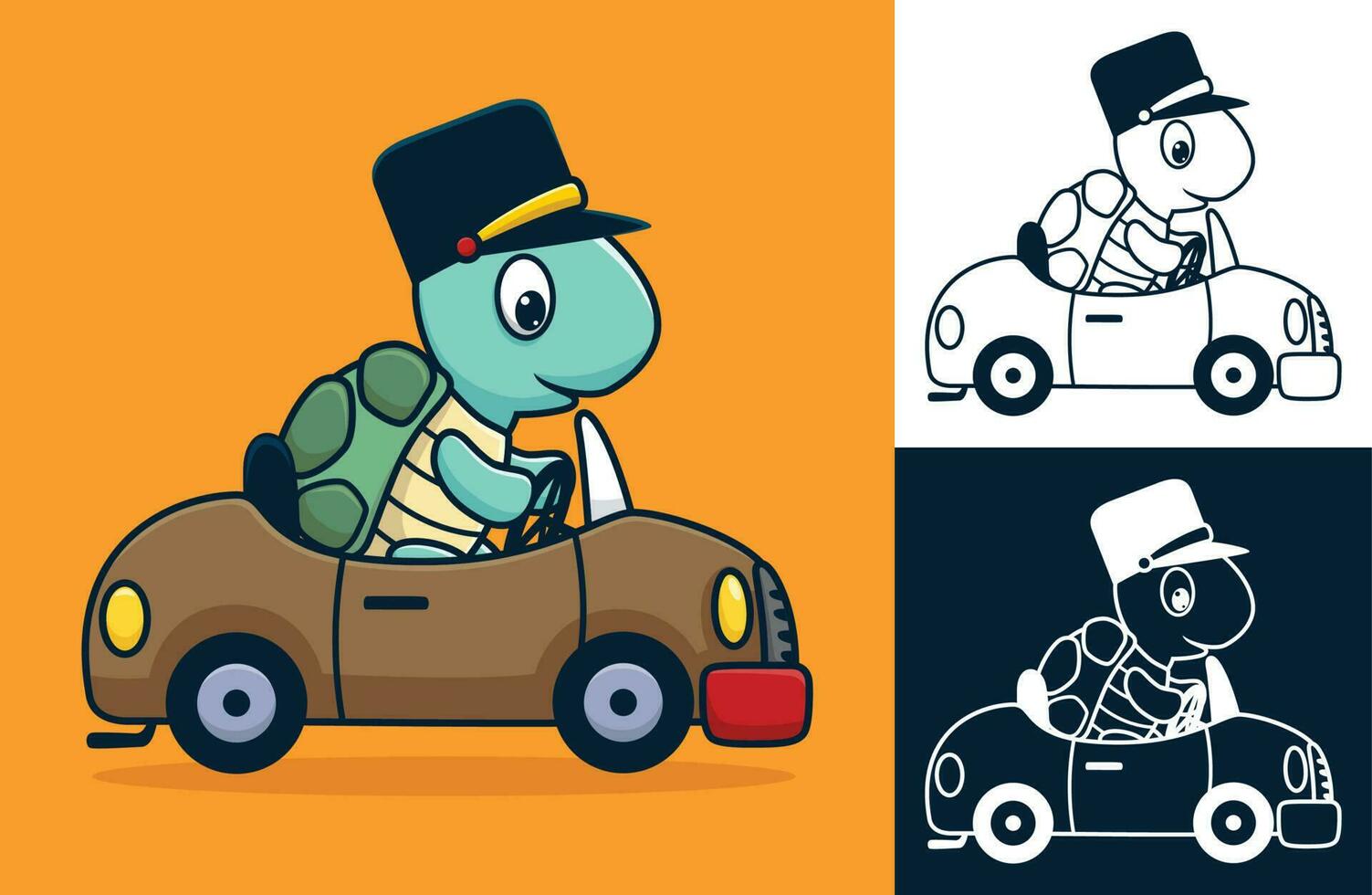 schildpad vervelend hoed Aan auto. vector tekenfilm illustratie in vlak icoon stijl