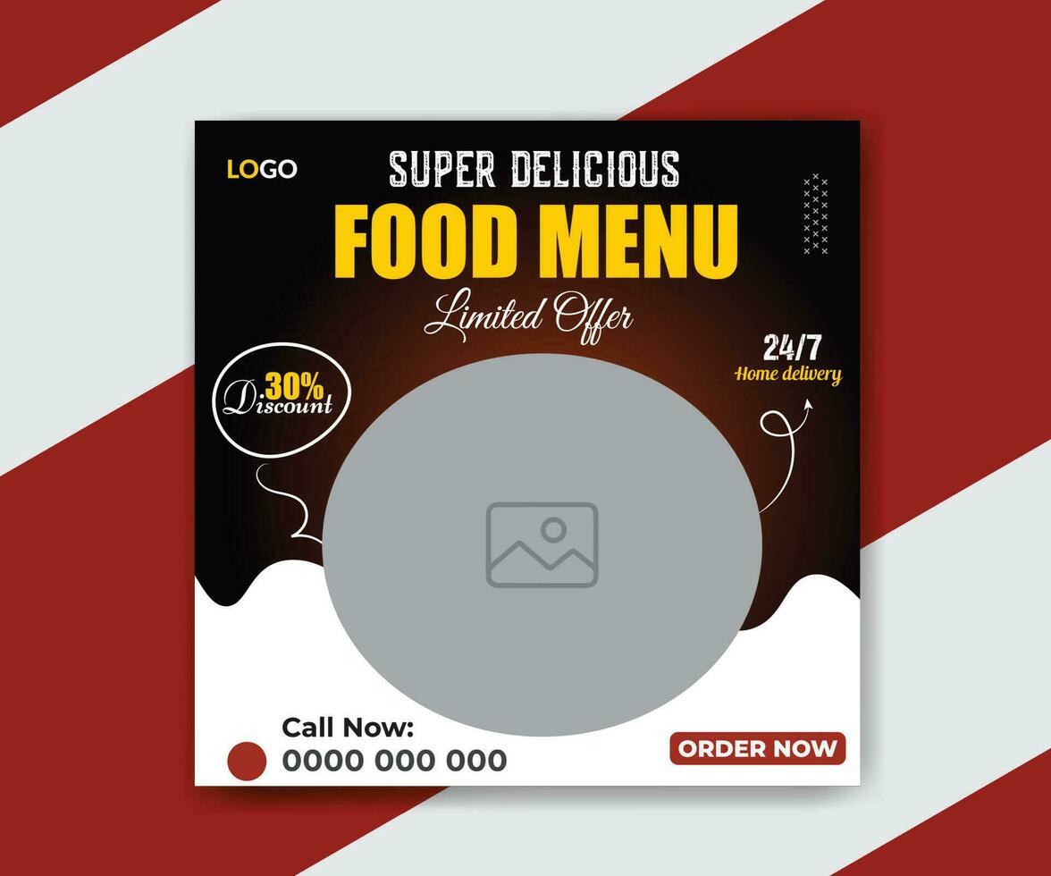 super heerlijk voedsel menu en restaurant sociaal media banier ontwerp sjabloon vector
