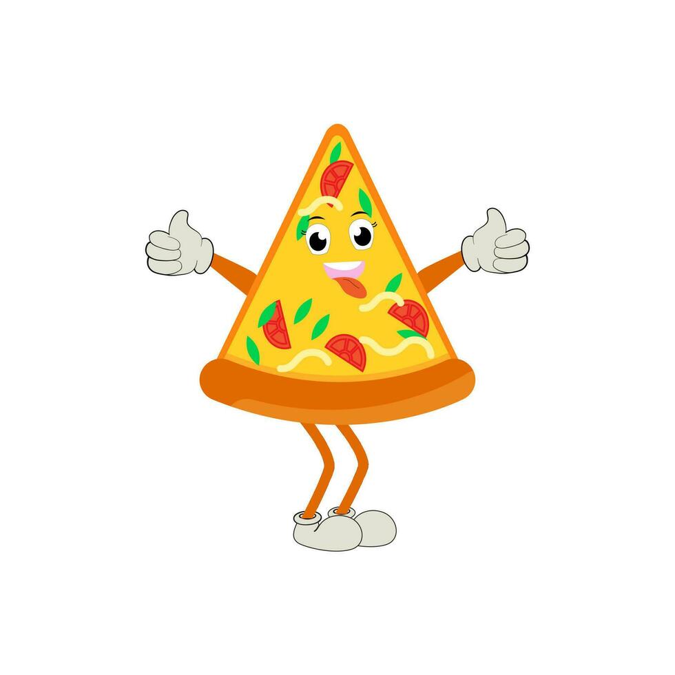 pizza tekenfilm karakter, modern vector sjabloon reeks van mascotte illustraties. voedsel voorwerp icoon concept geïsoleerd premie vector.