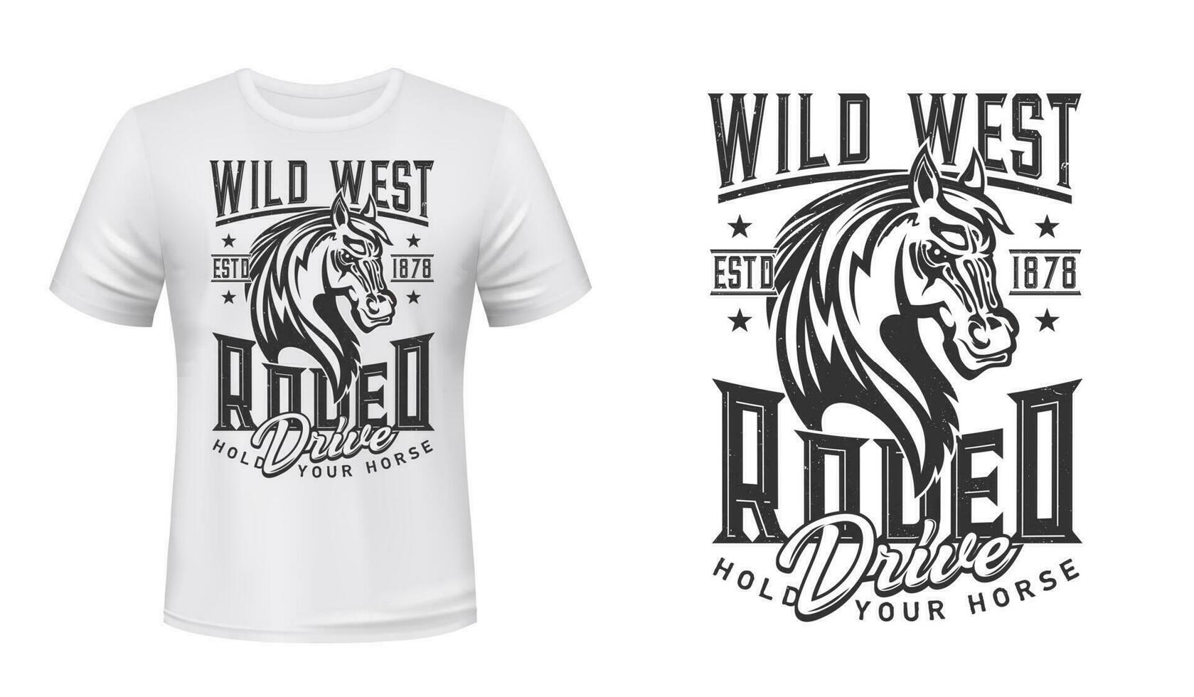 rodeo paard wild west t-shirt afdrukken vector