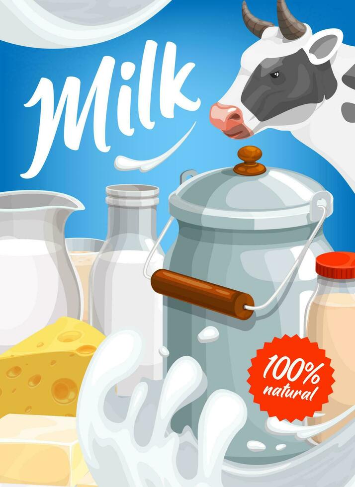 melk, koe en zuivel producten, kaas en boter vector