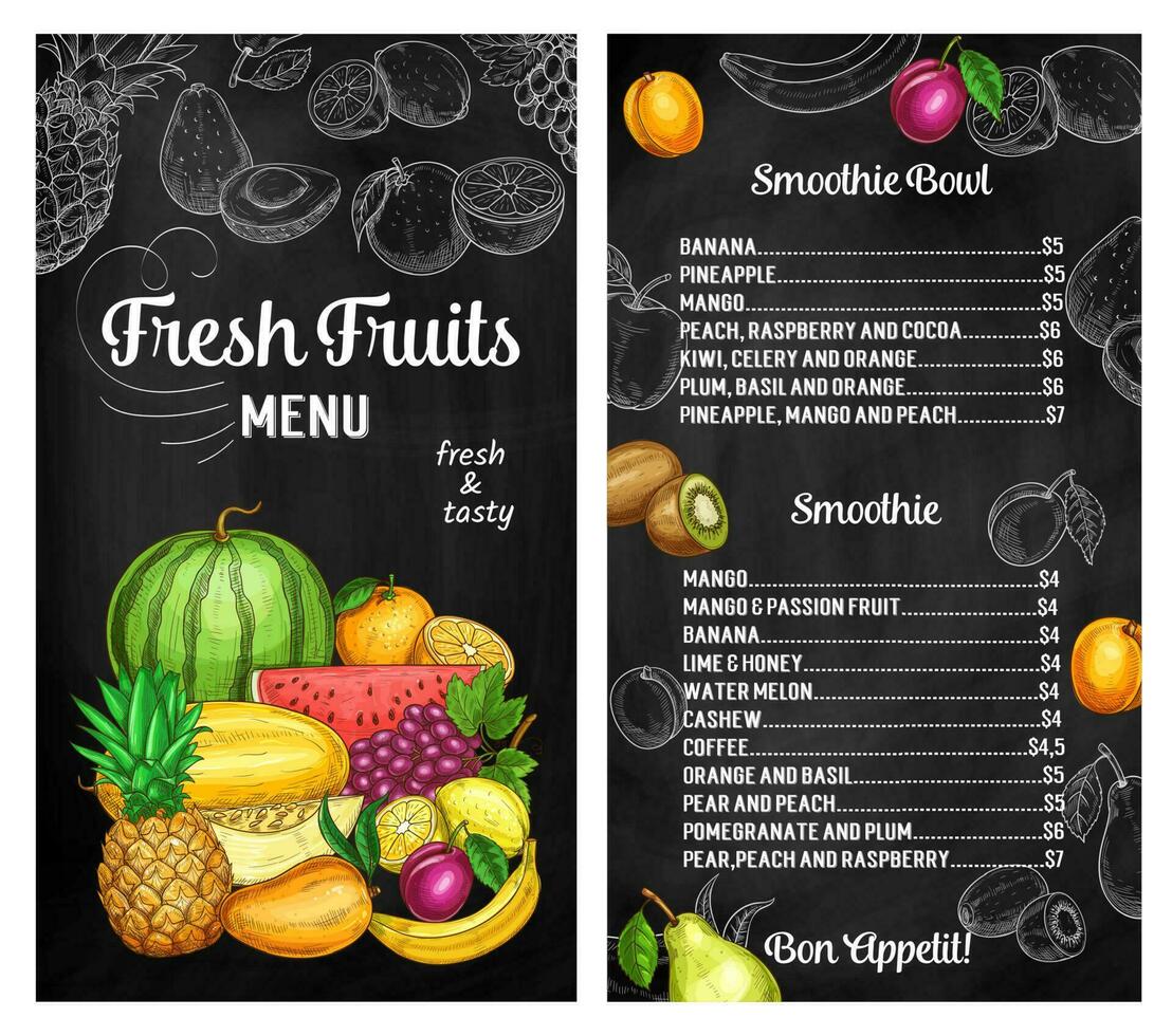 vers fruit vector schetsen menu voor smoothies