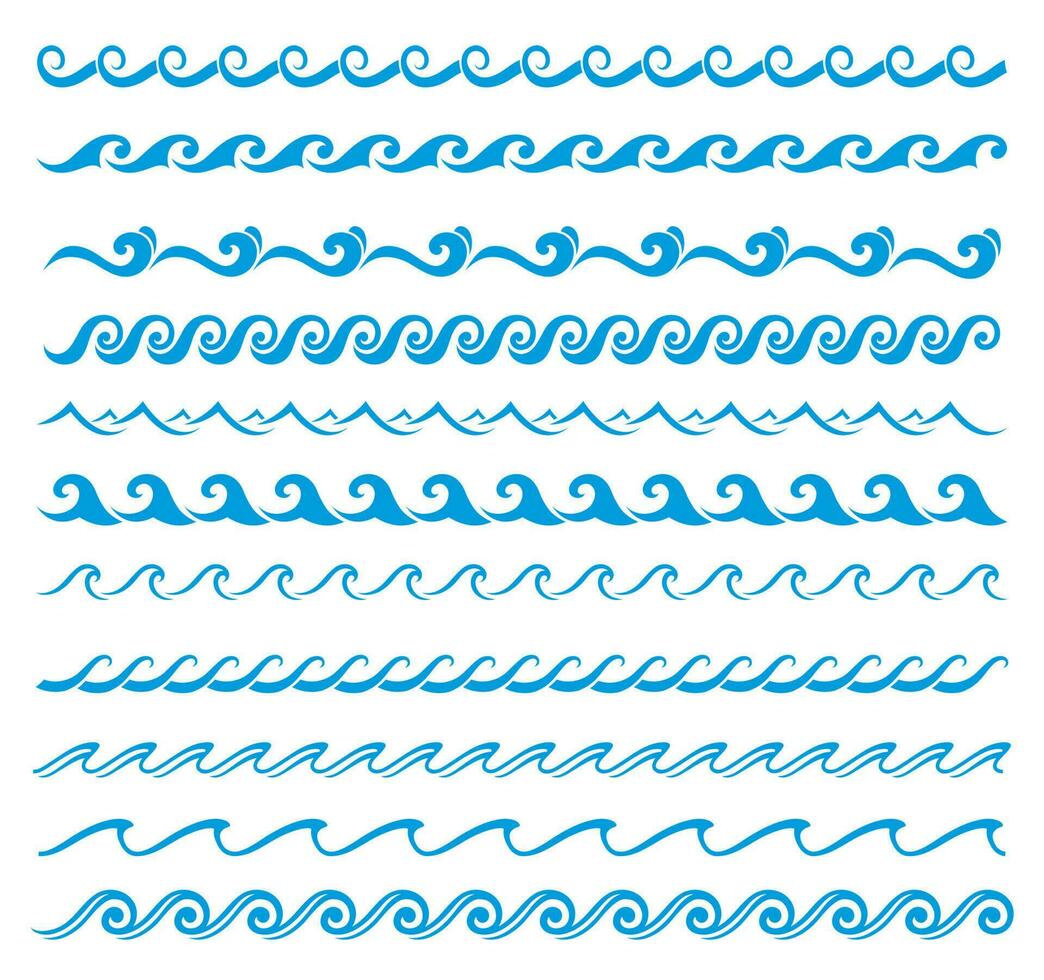 zee of oceaan Golf lijn, blauw water grenzen, kaders vector