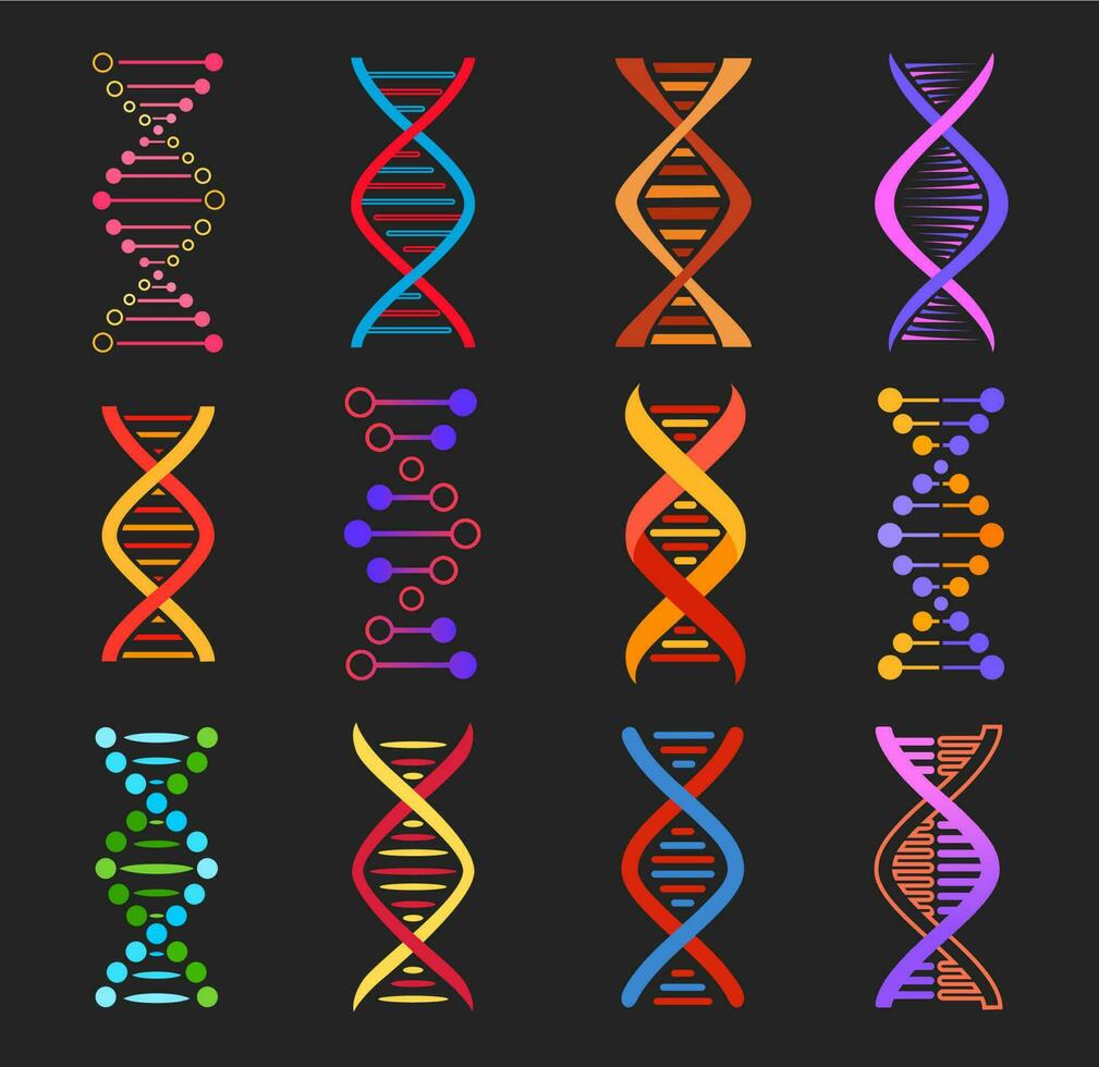 dna schroef vector pictogrammen van genetica geneeskunde
