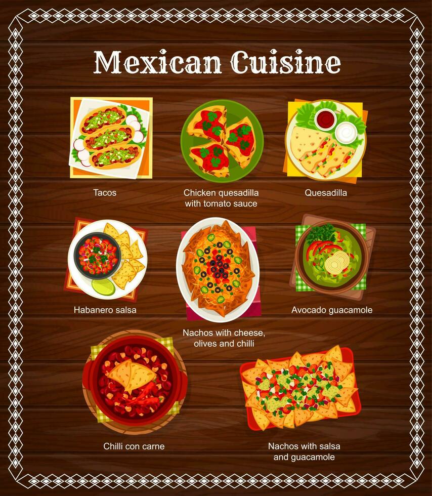 Mexicaans voedsel menu, Mexico keuken taco's en salsa vector