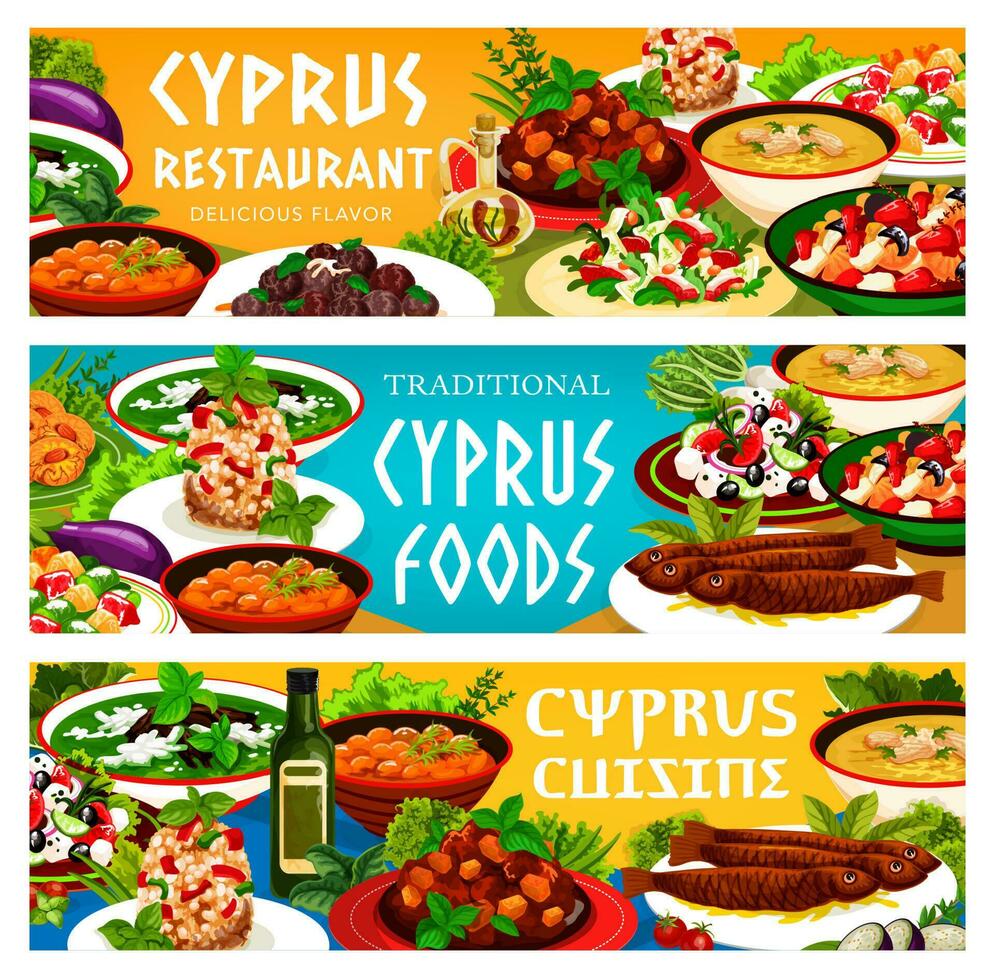 Cyprus keuken vector Grieks voedsel gerechten banier reeks