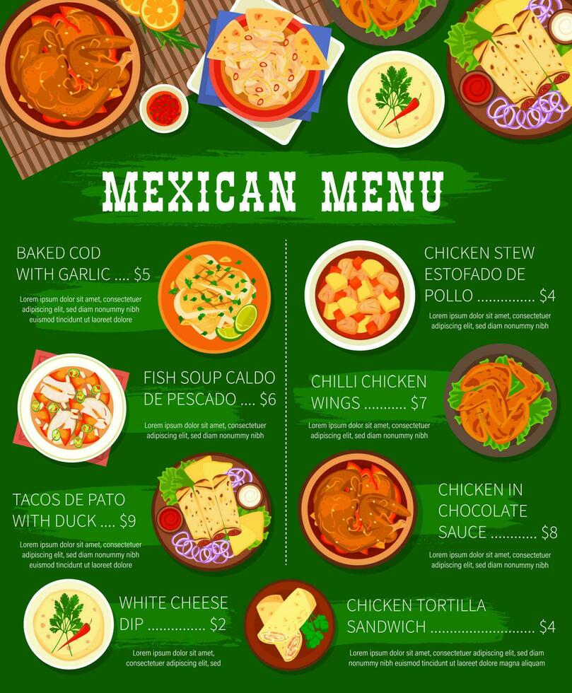 Mexicaans voedsel restaurant menu bladzijde vector sjabloon