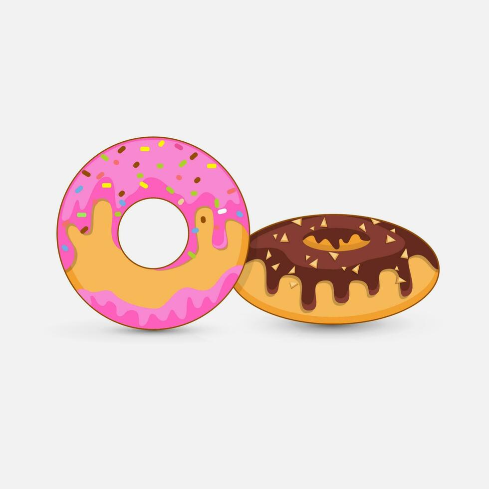 een roze donut en een chocola donut zijn Aan een wit achtergrond vector