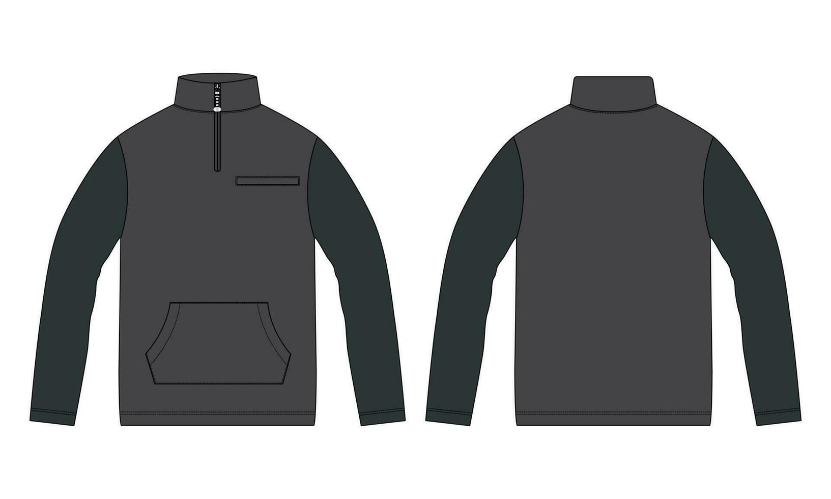 twee toon kleur jasje sweater technisch mode vlak schetsen vector illustratie sjabloon voorkant en terug visie. kleding jasje vlak tekening vector bespotten omhoog geïsoleerd Aan wit achtergrond